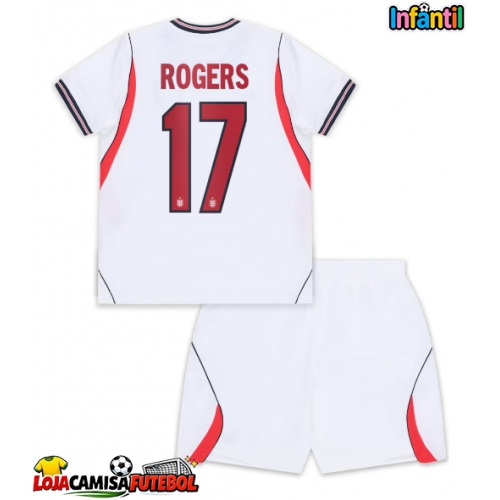 Camisa de Futebol Inglaterra Morgan Rogers #17 Equipamento Principal Infantil Mundo 2026 Manga Curta (+ Calças curtas)